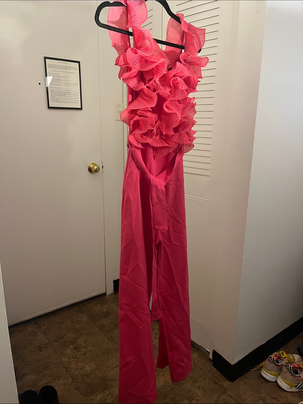 Zara Hot Pink Ruffled Wide-Leg Jumpsuit